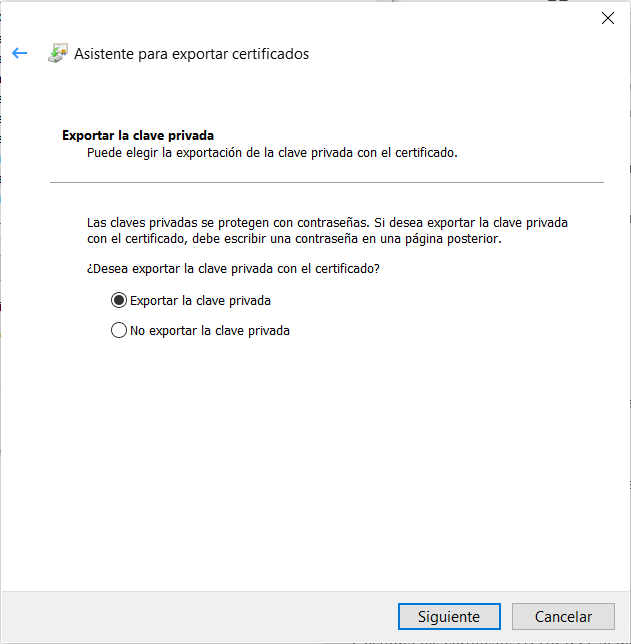seleccionar la opción exportar clave privada