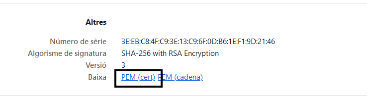 Dintre Altres a la fila Baixa prémer PEM (cert)