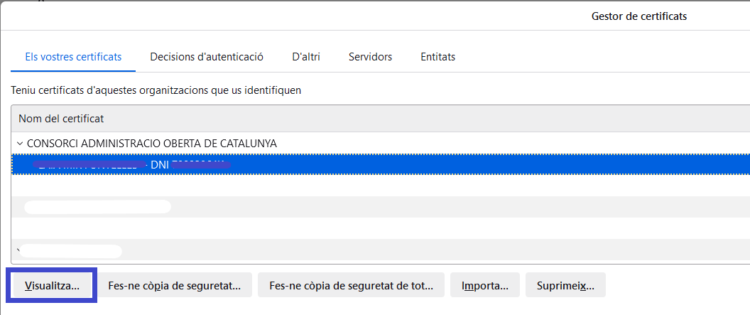 Press the view button, once the certificate is selected.