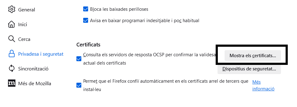 Sélectionnez Afficher les certificats