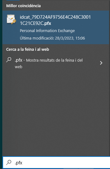 buscador de windows donde el buscador se ha escrito .pfx