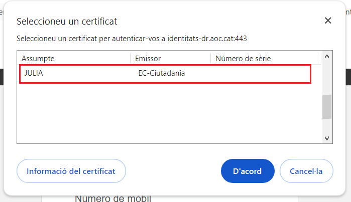 Select the digital certificate option