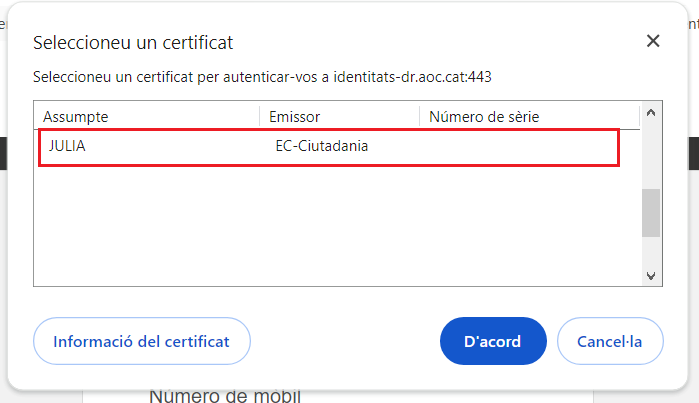 exemple de mot de passe si vous avez protégé le Certificat IDCAT