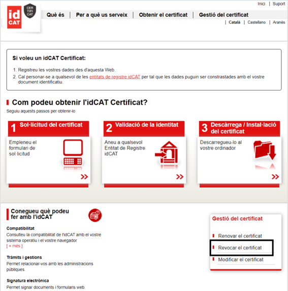 home page of the idcat.cat website