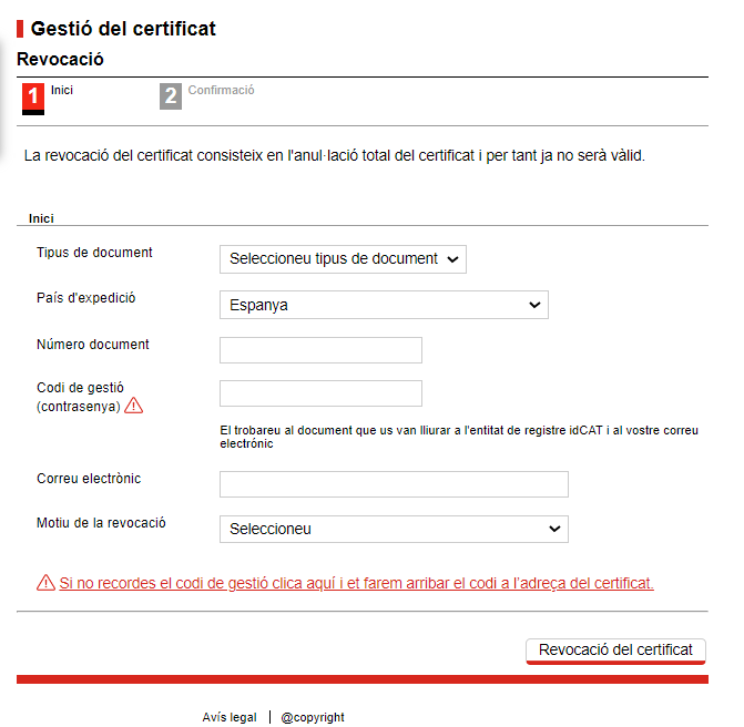 formulário de revogação de certificado