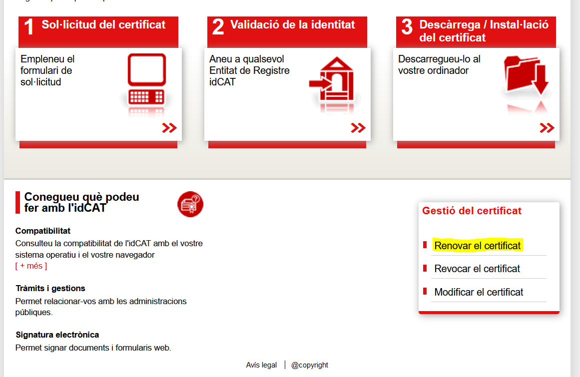 Accédez à la section Renouveler le certificat de la section Gestion des certificats