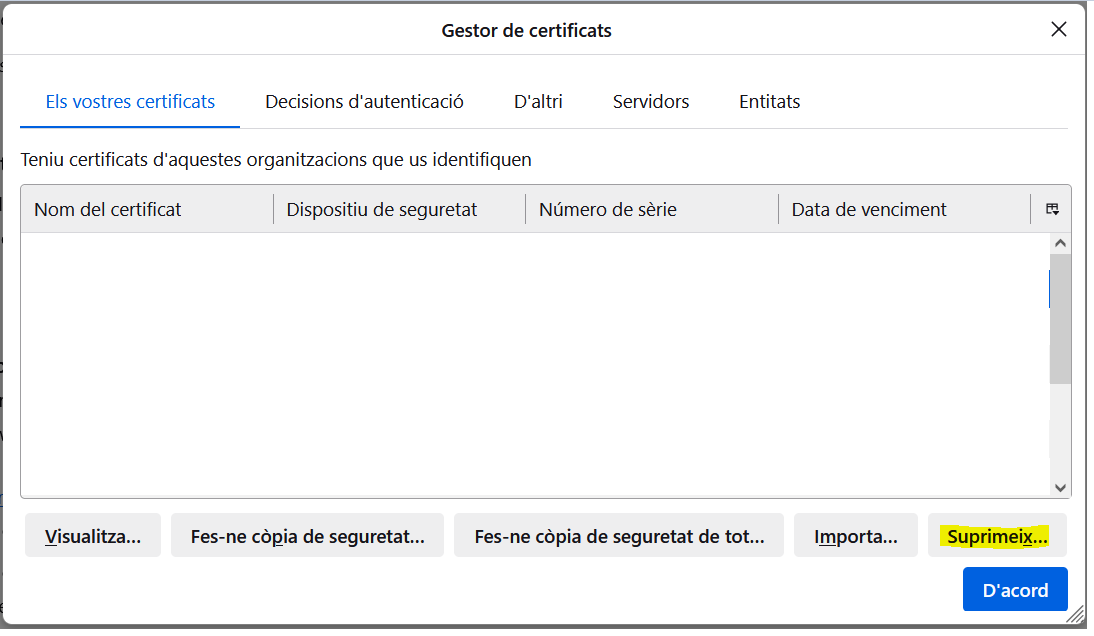 Selecione a opção de exclusão